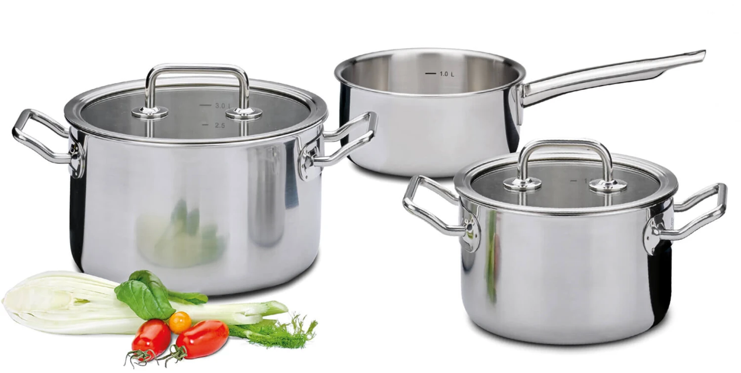 Spring Brigade Pannenset Met Glasdeksels Rvs 3-delig 3 Spring Brigade Pannenset Met Glasdeksels Rvs 3-delig