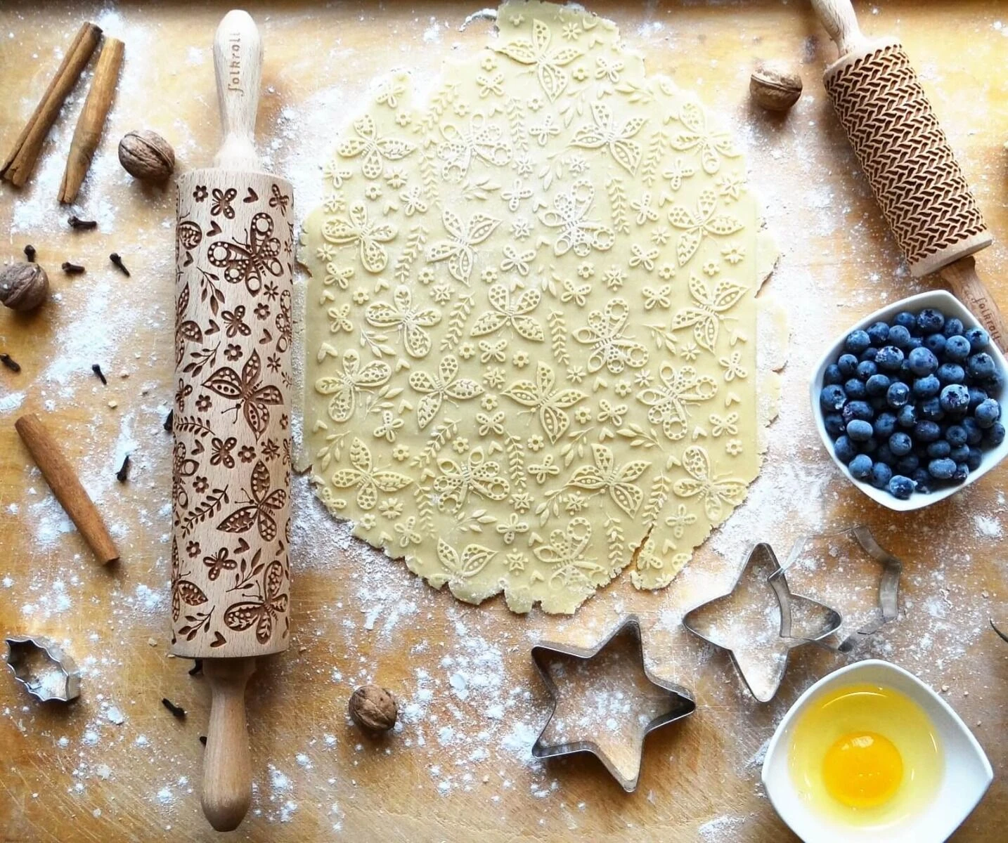 Folkroll Butterflies Deegroller 43 Cm Beukenhout 4 Folkroll Butterflies Deegroller 43 Cm Beukenhout - Afbeelding 2