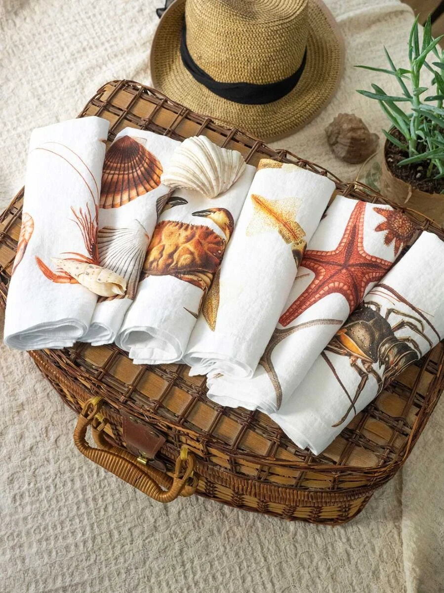 Oldenhof Sea Animals Servet 45 X 45 Cm Linnen 6 Stuks 3 Oldenhof Sea Animals Servet 45 X 45 Cm Linnen 6 Stuks