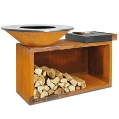 OFYR Island 100-100 Vuurkorf - Barbecue Met Meubel En Plank Van Donkergrijs Keramiek